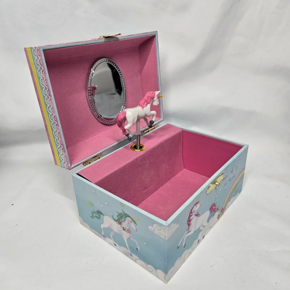 Jewelkeeper Musical Jewelry Box Girls Small Blue Unicorn Rainbow Wind Up Music